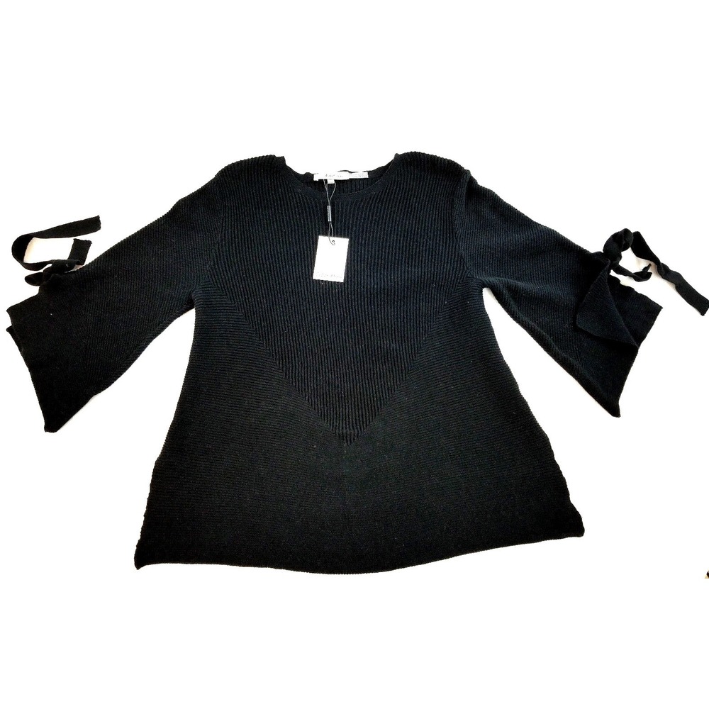 Calvin Klein Women Black Ribbed Cotton Tie Sleeve Sweater M7IS6015 XS